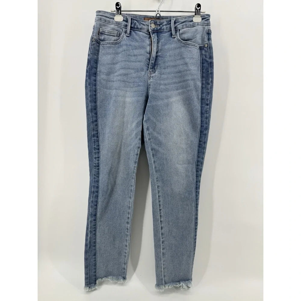 Judy Blue High Rise Vintage Wash Side Panel Detail Slim Fit  Sz 11/30‎ Fray Hem